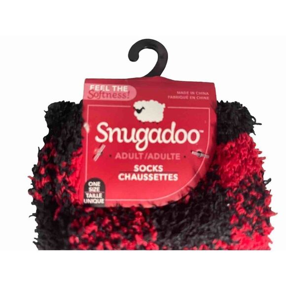 SNUGADOO|‎ SOFT COZY SOCKS PLAID BLACK RED ADULT ONE SIZE NWT - Picture 2 of 4